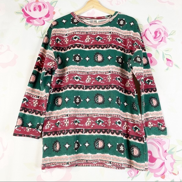 Vintage Tops - Vintage Stefano Geometric Long Sleeve Shirt M